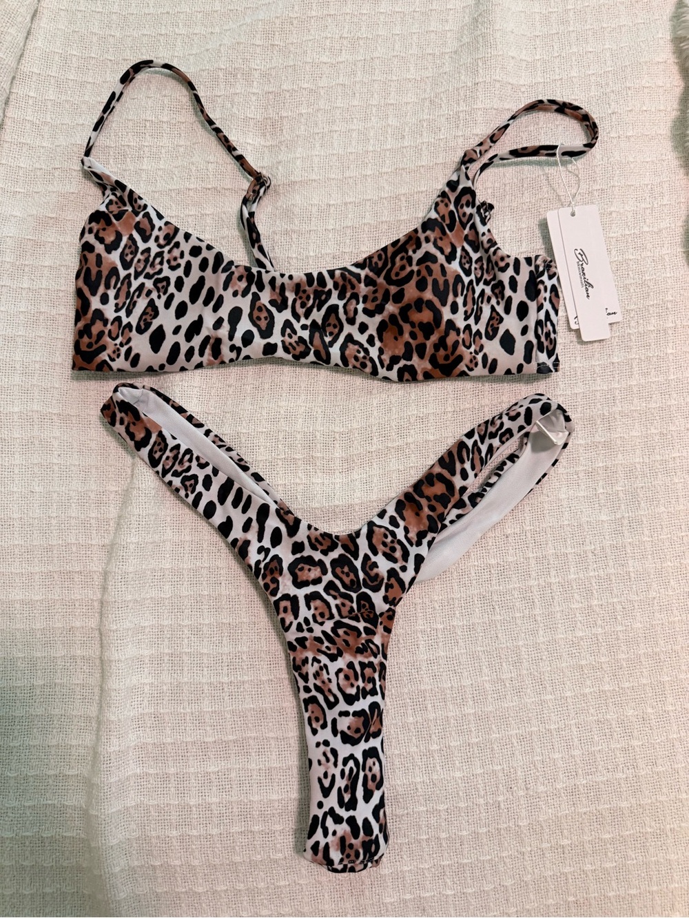 Leopard Print Scoop Bikini Set in Brown and Black by Unknown